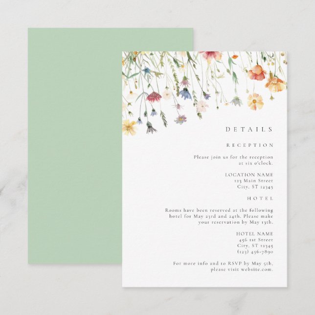 Cartão De Informações Detalhes do Casamento de Boho Chic com Flores Silv (Frente/Verso)