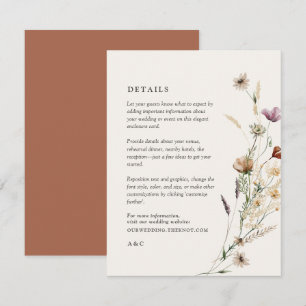 Cartão De Informações Detalhes do Casamento de Boho Fall Wildflower