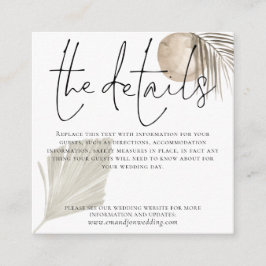 Cartão De Informações Detalhes do Casamento de Boho Pampas Grass