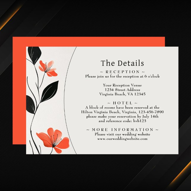 Cartão De Informações Detalhes do Casamento de Bold Blooms de Elegância  (Modern Floral Elegance Bold Blooms Wedding Details Enclosure Card)