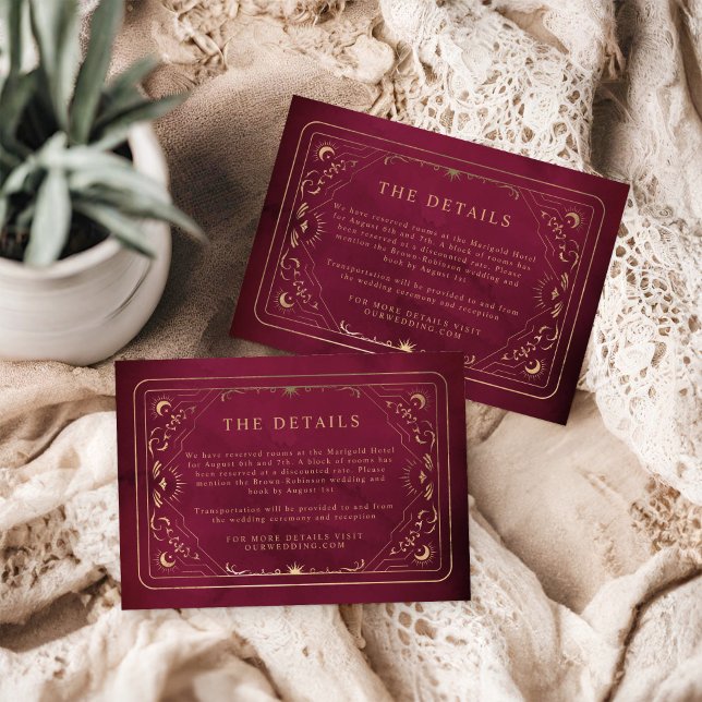 Cartão De Informações Detalhes do Casamento de Burgundy Faux Dourado Tar (Criador carregado)