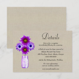 Cartão De Informações Detalhes do Casamento de Burlap Purple Floral Maso