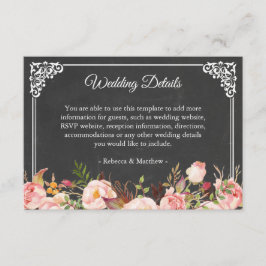 Cartão De Informações Detalhes do Casamento de Chalkboard Floral Cor-de-