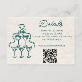 Cartão De Informações Detalhes do Casamento de Champanhe Teal Desenhado 