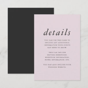 Cartão De Informações Detalhes do Casamento de Cinzas e Blush minimalist
