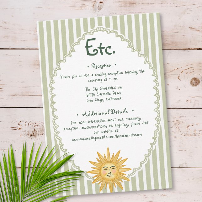 Cartão De Informações Detalhes do Casamento de Coastal Chic com Palmeira (Coastal Chic Sun Palm Tree Wedding Details Enclosure Card)