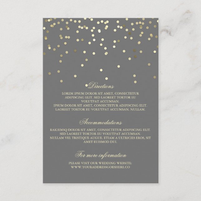 Cartão De Informações Detalhes do Casamento de Confetti Dourado - Inform (Frente)