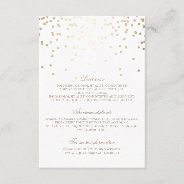Cartão De Informações Detalhes do Casamento de Confetti Dourado - Inform (Frente)