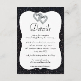 Cartão De Informações Detalhes do Casamento de Corações de Diamante Negr