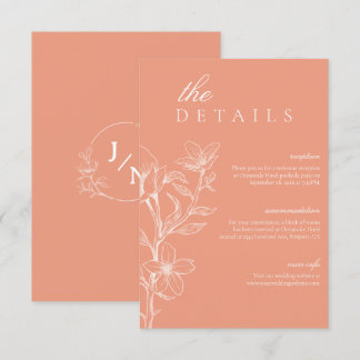 Cartão De Informações Detalhes do Casamento de Coral Floral de Boho Chic