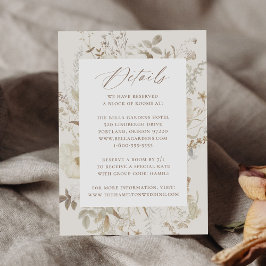 Cartão De Informações Detalhes do Casamento de Creme Floral de Vintage