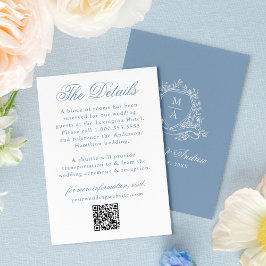 Cartão De Informações Detalhes do Casamento de Crest Floral Azul Elegant