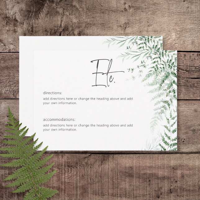 Cartão De Informações Detalhes do Casamento de Delicado Greenery Ferns (Elegant Delicate Greenery Ferns Wedding Details Card)