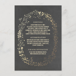Cartão De Informações Detalhes do Casamento de Dourado e Chalkboard Flor