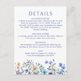 Cartão De Informações Detalhes do Casamento de Dusty Teal Blue Wildflowe