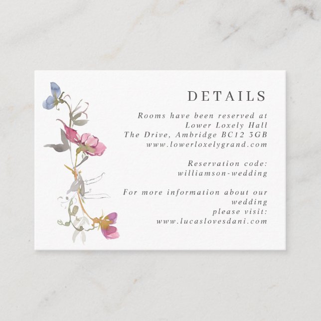 Cartão De Informações Detalhes do Casamento de Ervilha Roxo e Violeta (Frente)