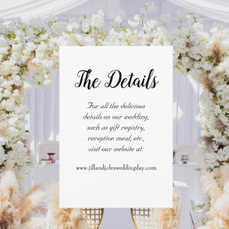 Cartão De Informações Detalhes do Casamento de Estilo Simples Branco