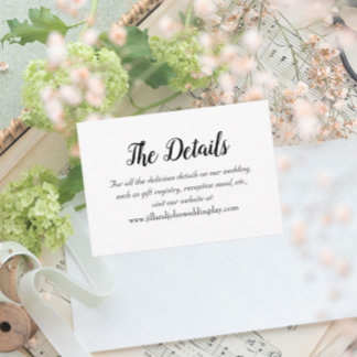 Cartão De Informações Detalhes do Casamento de Estilo Simples Branco
