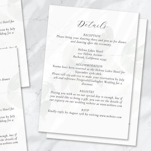 Cartão De Informações Detalhes do Casamento de Eucalyptus Sem Muda (Criador carregado)