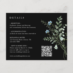 Cartão De Informações Detalhes do Casamento de Flor Selvagem Preta