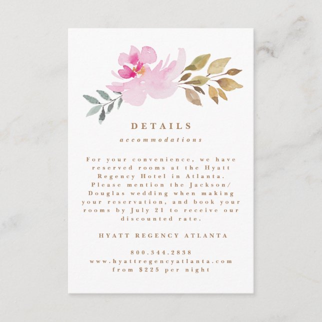 Cartão De Informações Detalhes do Casamento de Florais Secos por Aquarel (Frente)