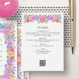 Cartão De Informações Detalhes do Casamento de Floral Fiesta Colorida