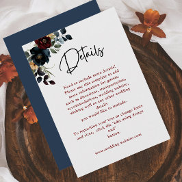Cartão De Informações Detalhes do casamento de flores de burgundy marinh