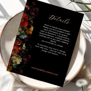 Cartão De Informações Detalhes do casamento de flores escuras e elegante