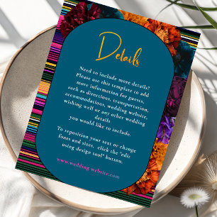 Cartão De Informações Detalhes do casamento de flores mexicanas modernas