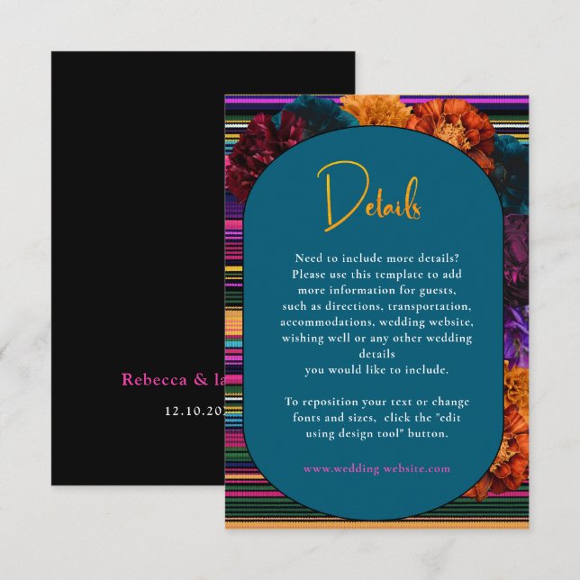 Cartão De Informações Detalhes do casamento de flores mexicanas modernas (Frente/Verso)