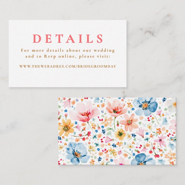 Cartão De Informações Detalhes do Casamento de Flores Selvagens (Frente/Verso)