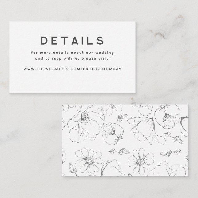 Cartão De Informações Detalhes do Casamento de Flores Selvagens Desenhad (Frente/Verso)