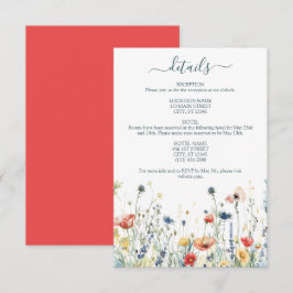 Cartão De Informações Detalhes do Casamento de Flores Selvagens Vibrante