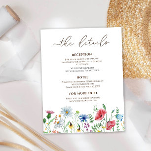 Cartão De Informações Detalhes do Casamento de Flores Silvestres