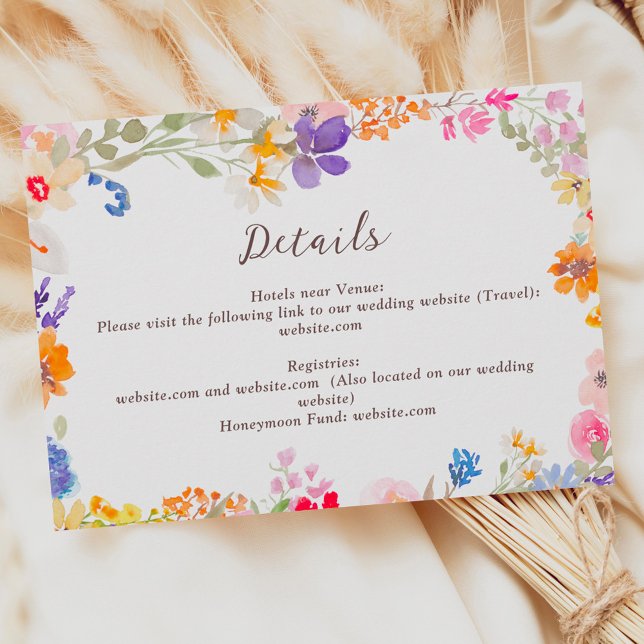 Cartão De Informações Detalhes do casamento de flores silvestres do Boho (Boho garden summer wildflowers wedding details enclosure card)