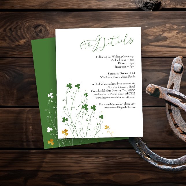 Cartão De Informações Detalhes do Casamento de Flores Silvestres Trevo (Wedding Details insert card from my Shamrock Wildflower wedding collection)