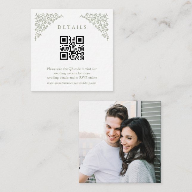 Cartão De Informações Detalhes do Casamento de Foto Verde do Eterno Simp (Frente/Verso)