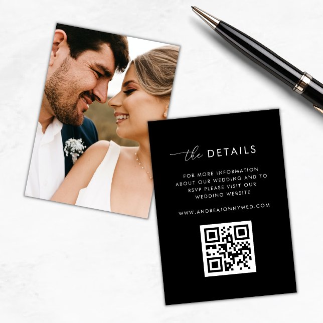 Cartão De Informações Detalhes do Casamento de Fotos do Código Qr Preto  (Criador carregado)