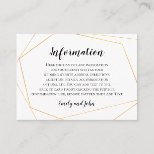 Cartão De Informações Detalhes do Casamento de Frame Geométrico Dourado