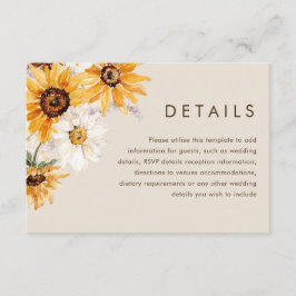 Cartão De Informações Detalhes do Casamento de Girassóis Boêmios