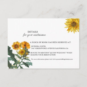 Cartão De Informações Detalhes do casamento de girassol amarelo BOHO C