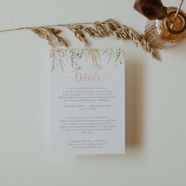 Cartão De Informações Detalhes do Casamento de Greenery Boho Wildflower (Criador carregado)