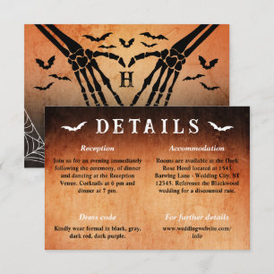 Cartão De Informações Detalhes do Casamento de Halloween com Coração de