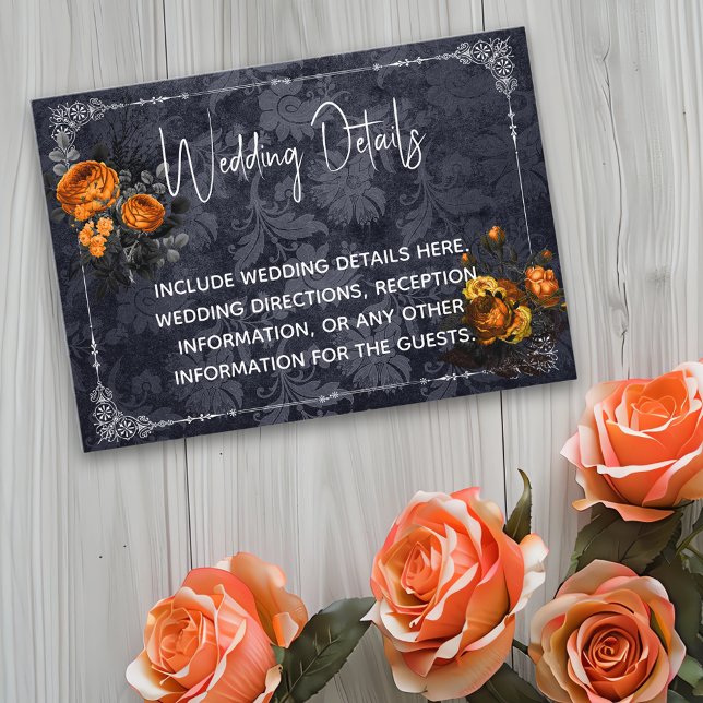 Cartão De Informações Detalhes do Casamento de Halloween Orange Rose (Criador carregado)