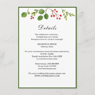 Cartão De Informações Detalhes do casamento de inverno / feriado Verdeja