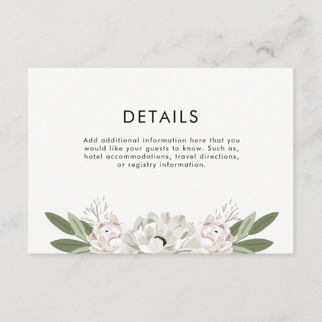 Cartão De Informações Detalhes do Casamento de Ivory e Blush (Frente)