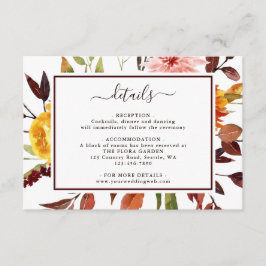 Cartão De Informações Detalhes do Casamento de Jardim de Outono Marsala