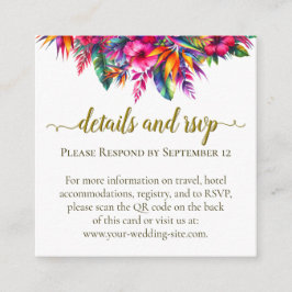 Cartão De Informações Detalhes do Casamento de Jardim Tropical e Código 