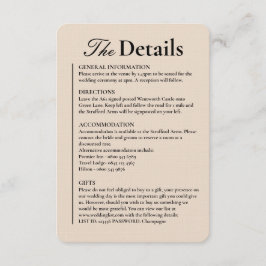 Cartão De Informações Detalhes do Casamento de Linen Almond