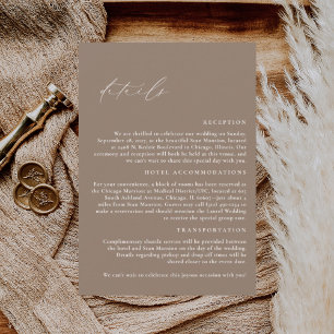 Cartão De Informações Detalhes do Casamento de LLIE Elegante Mocha Brown
